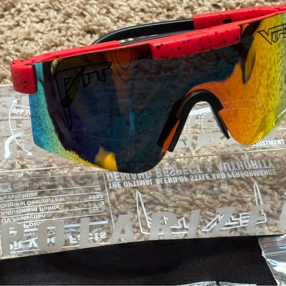 NWT Pit Viper Polarized Sunglasses Red Frame Rainbow Lens – New with Case - Picture 2 of 9